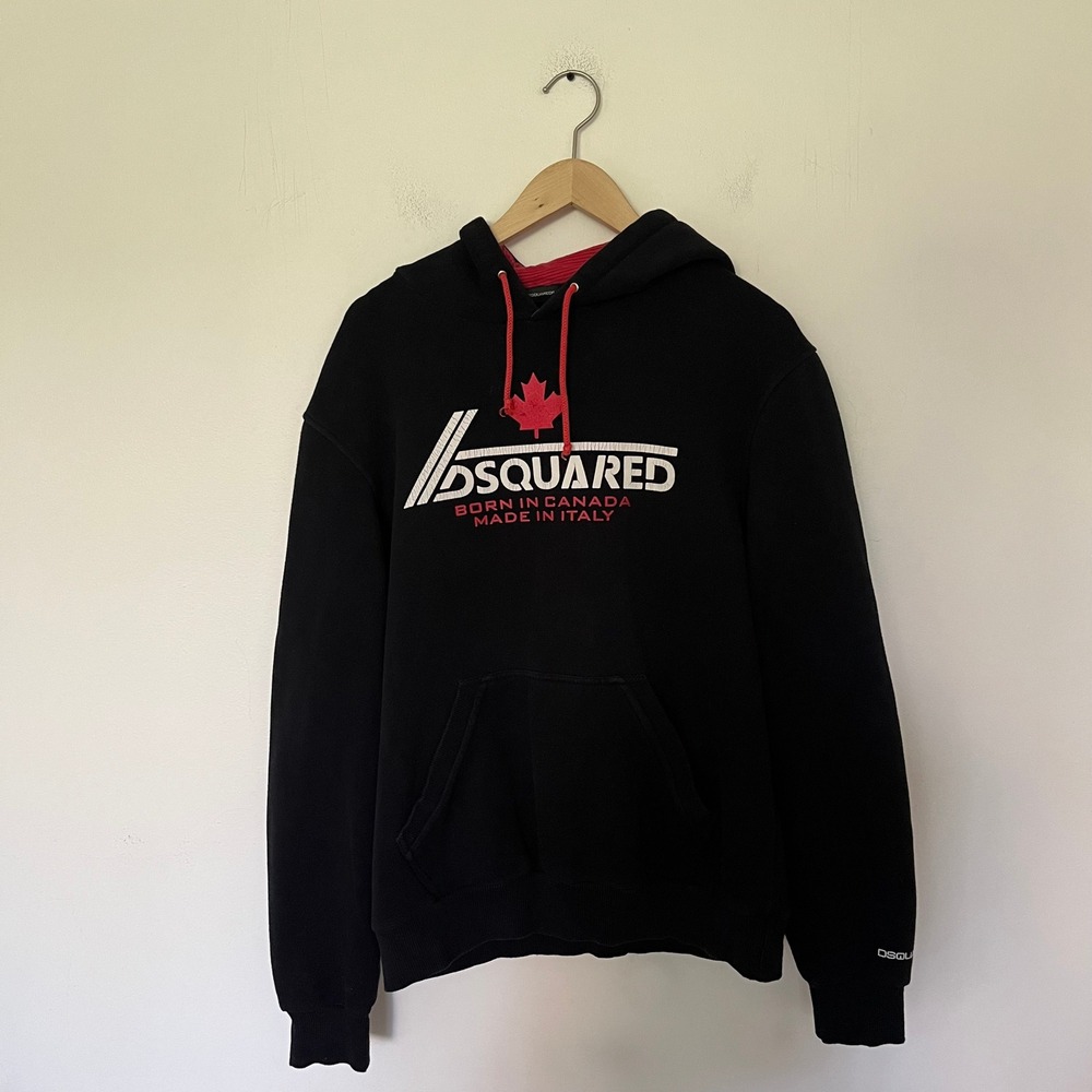 Dsquared2 Mens Black Graphic Hoodie Born In Canada Made In Italy XL